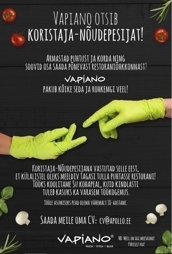 Vapi People OÜ Kvartali VAPIANO otsib oma tiimi poole kohaga NÕUDEPESIJAT!