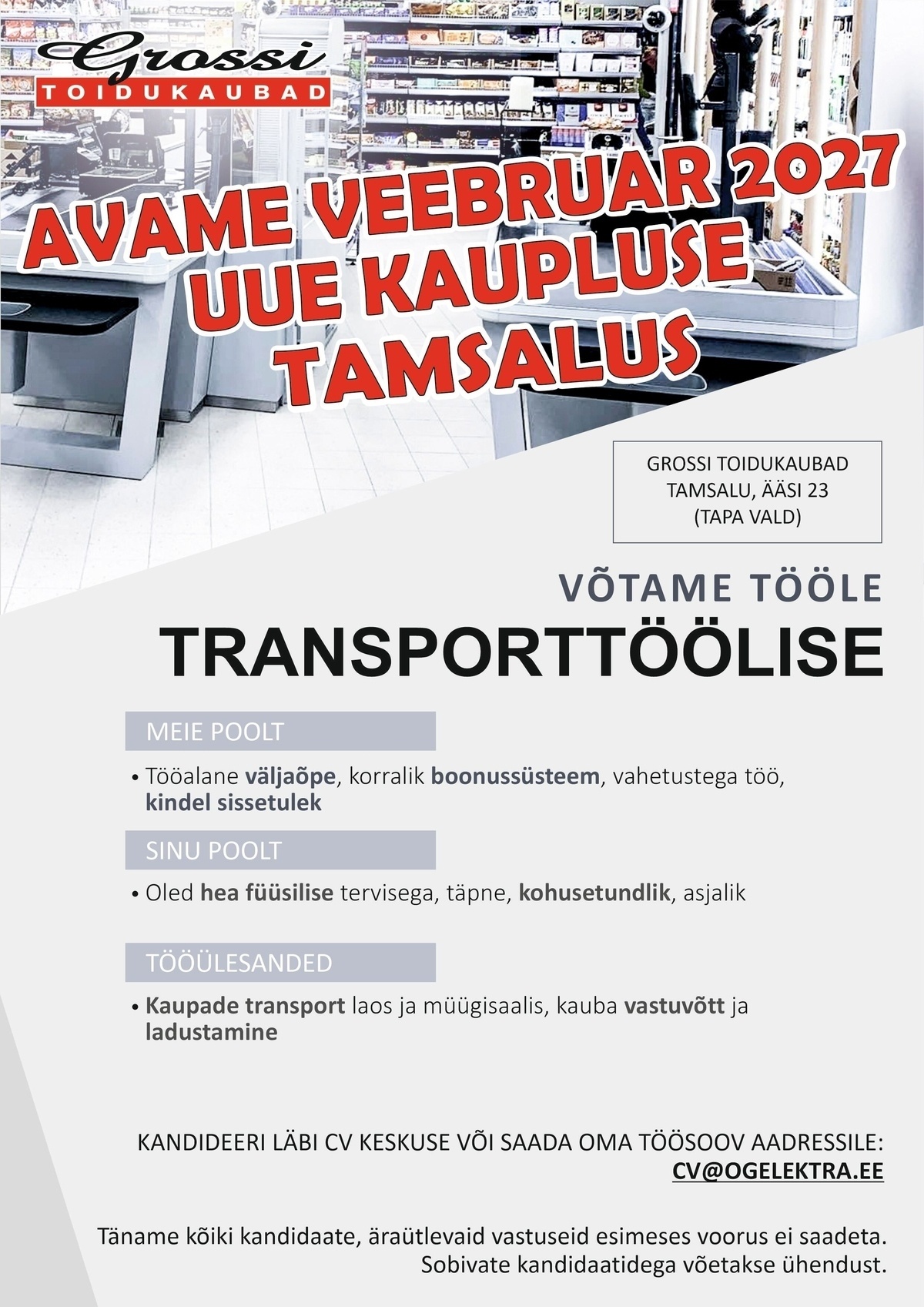 OG Elektra AS Transporttööline (UUS kauplus Tamsalus)