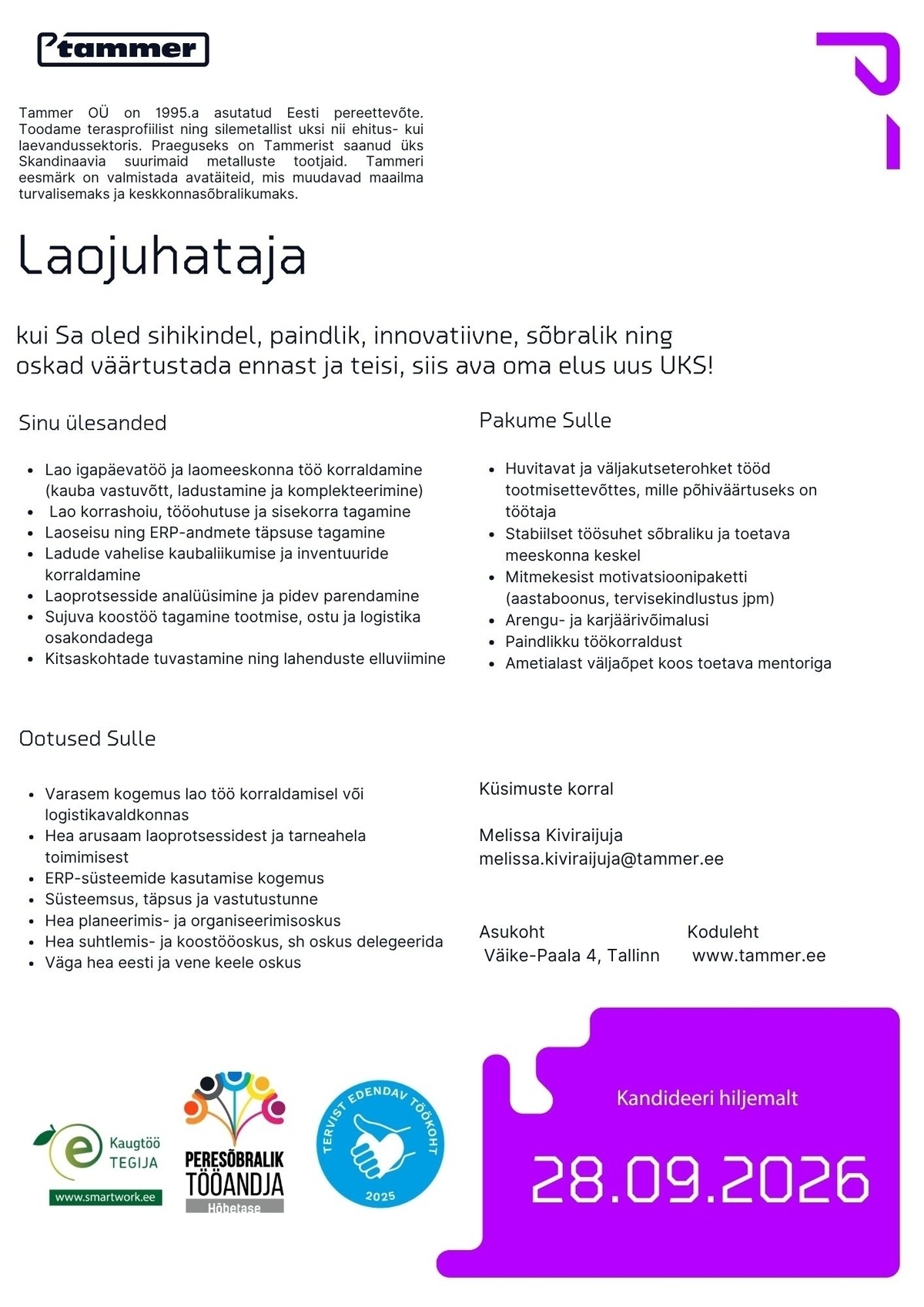 Tammer OÜ Laojuhataja