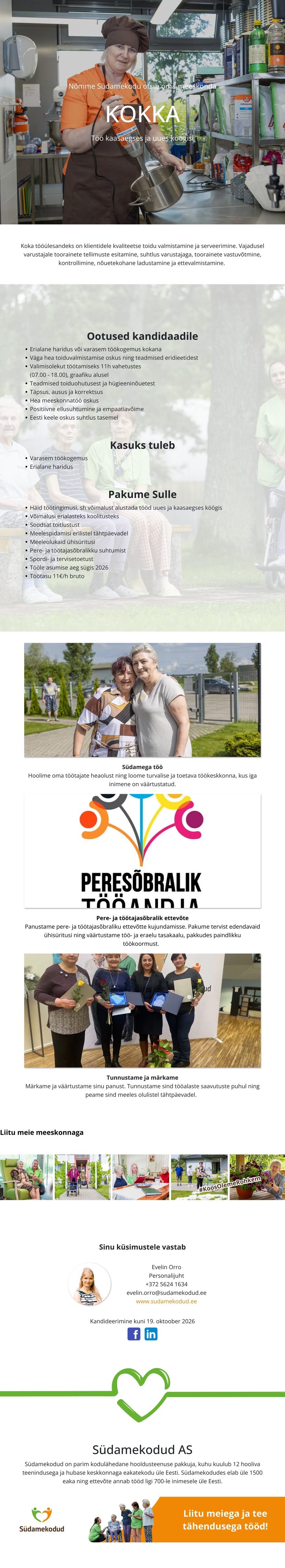Nõmme Südamekodu Kokk Nõmme Südamekodusse