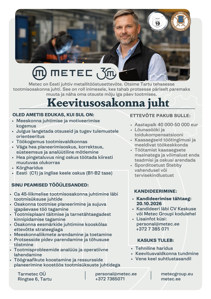 Tarmetec OÜ Keevitusosakonna juht
