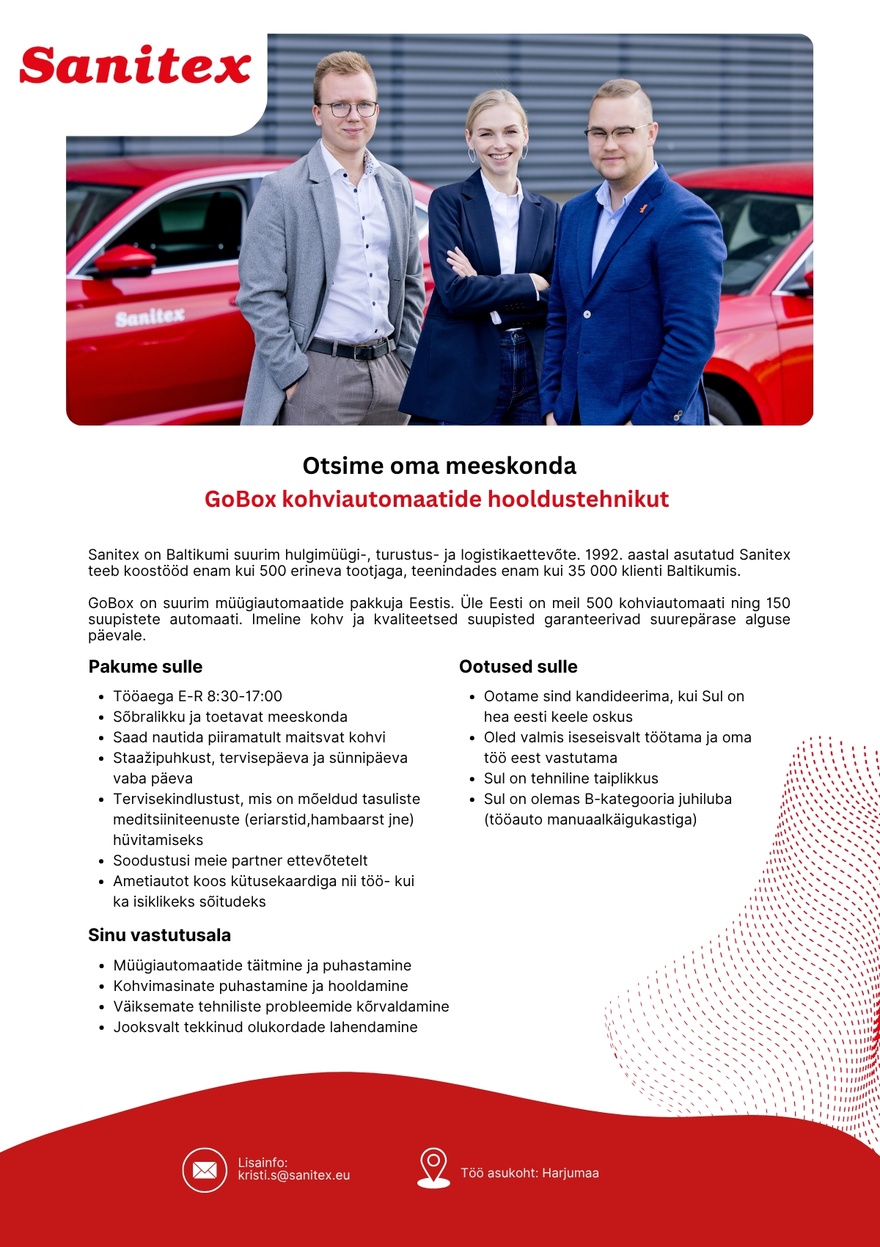 Sanitex OÜ GoBox kohviautomaatide hooldustehnik