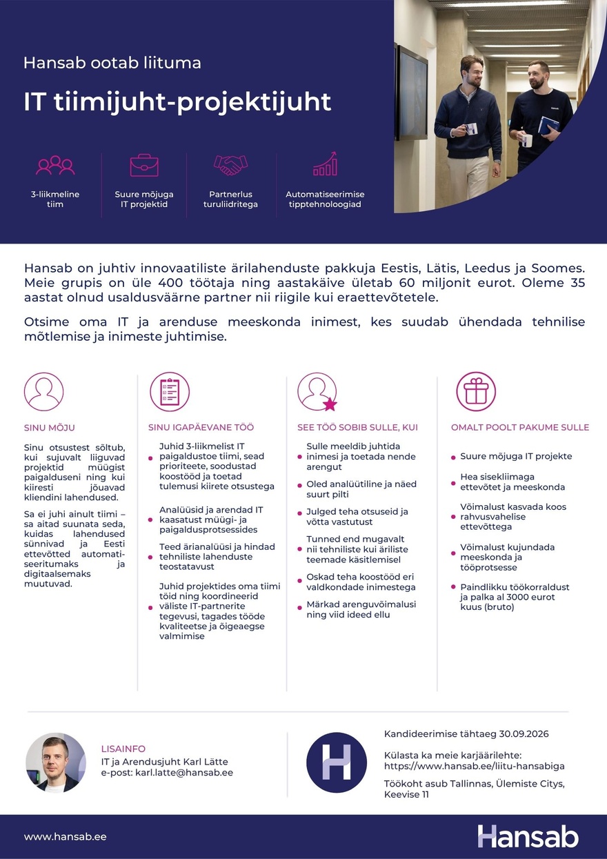 AS Hansab IT tiimijuht-projektijuht