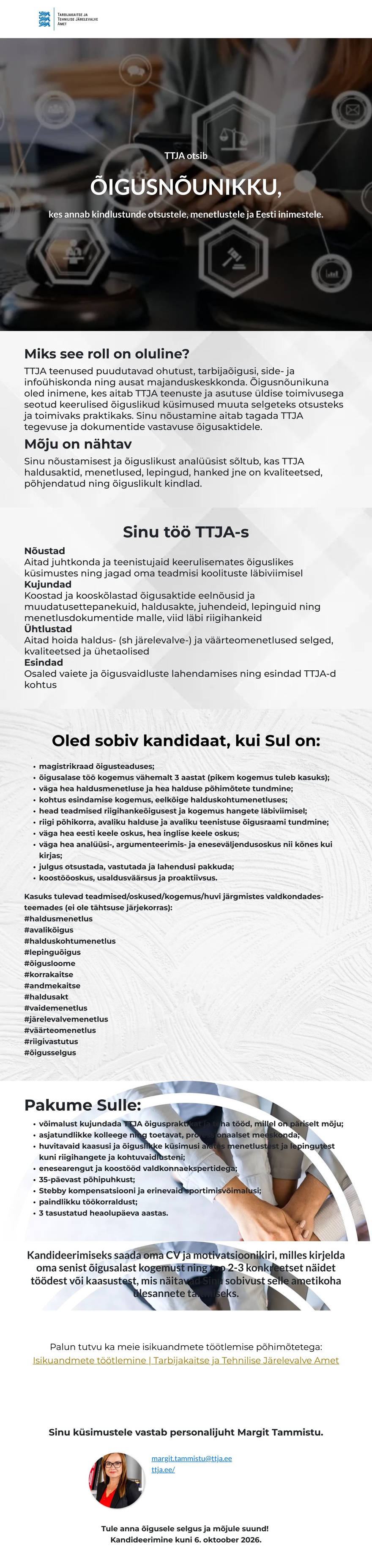 Tarbijakaitse ja Tehnilise Järelevalve Amet Õigusnõunik