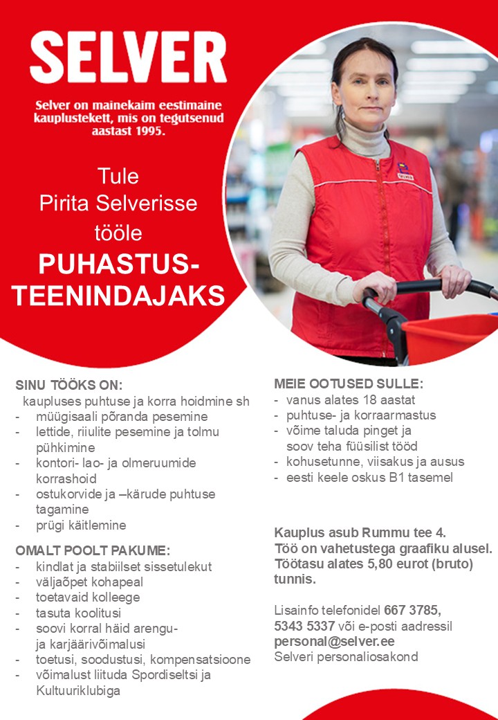 Selver Puhastusteenindaja Pirita Selveris