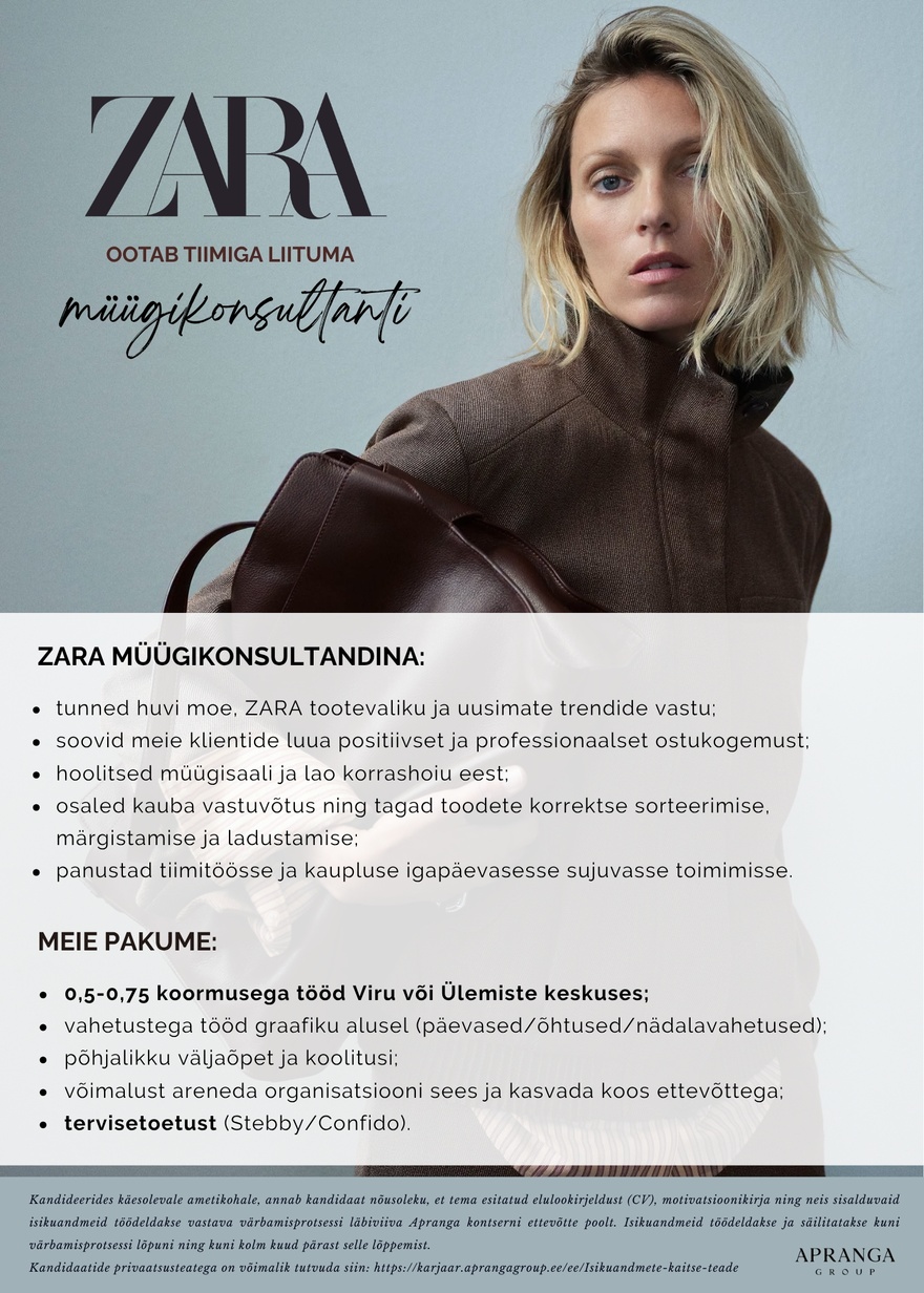 Apranga OÜ ZARA müügikonsultant