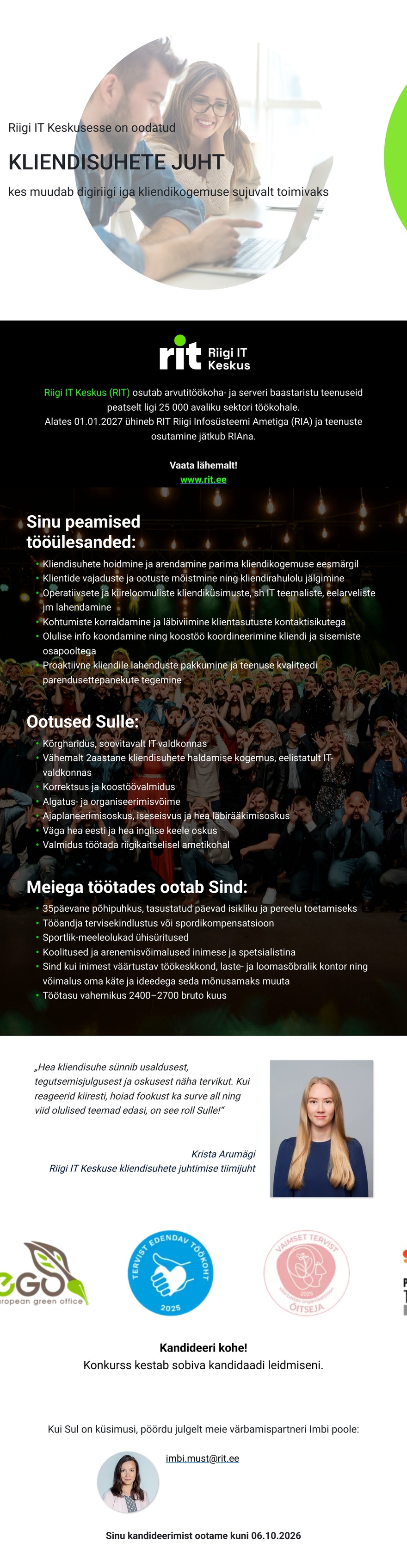 Riigi IT Keskus Kliendisuhete juht