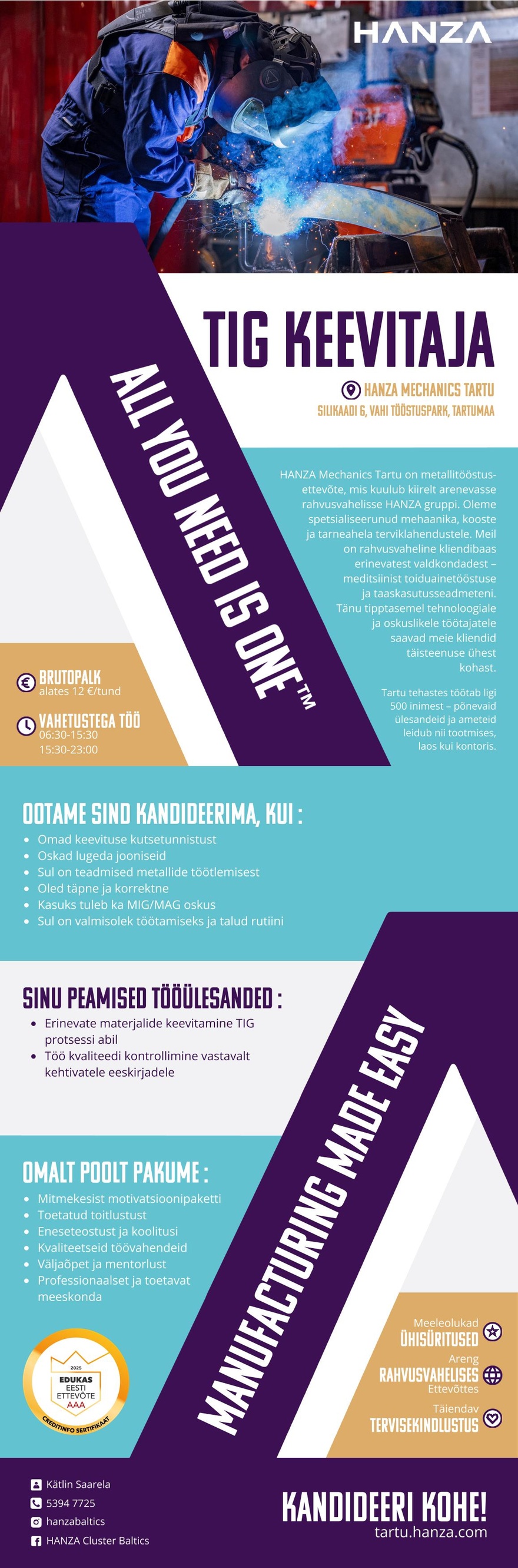 HANZA Mechanics  Tartu AS TIG Keevitaja