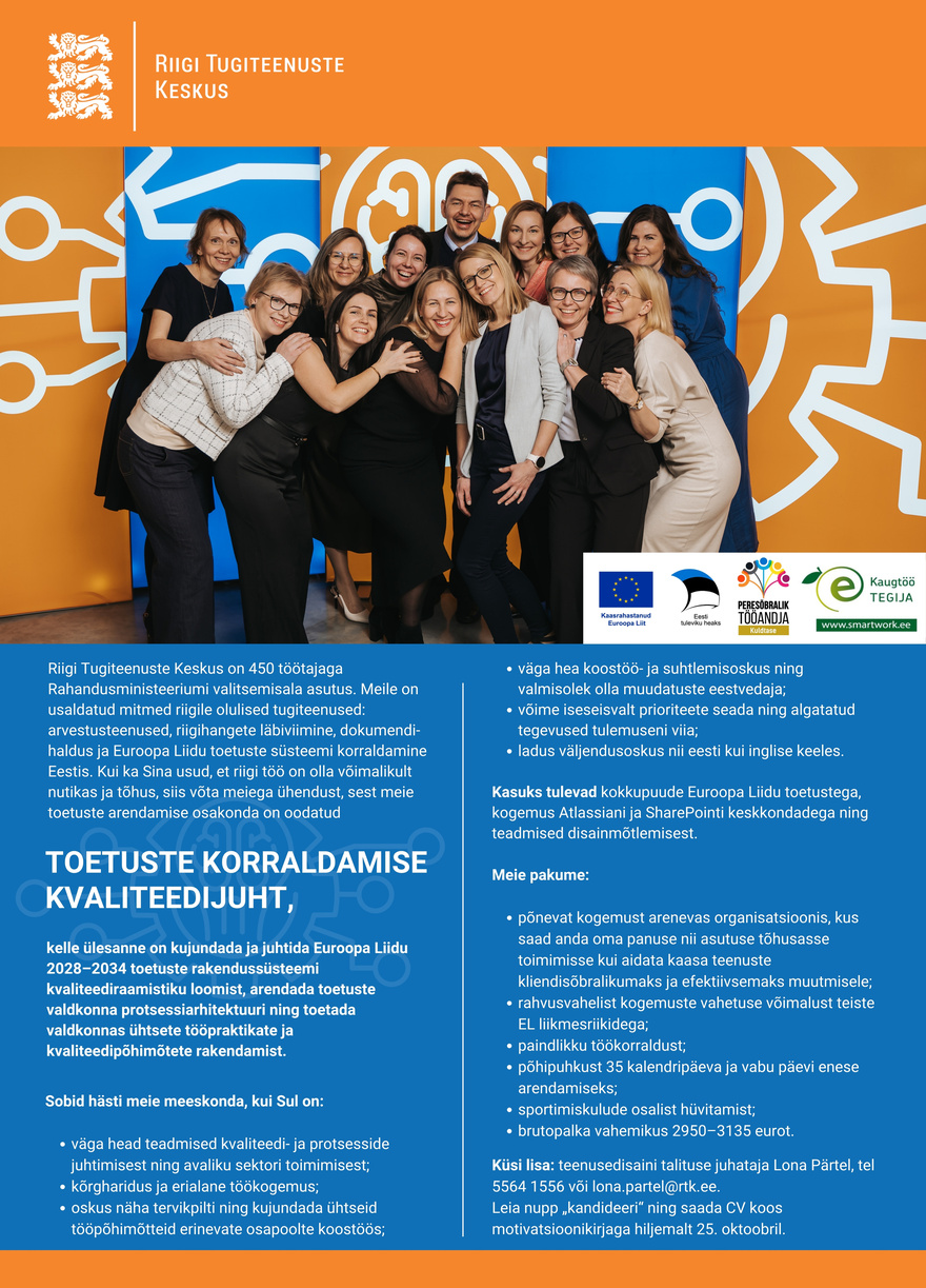 Riigi Tugiteenuste Keskus Toetuste korraldamise kvaliteedijuht