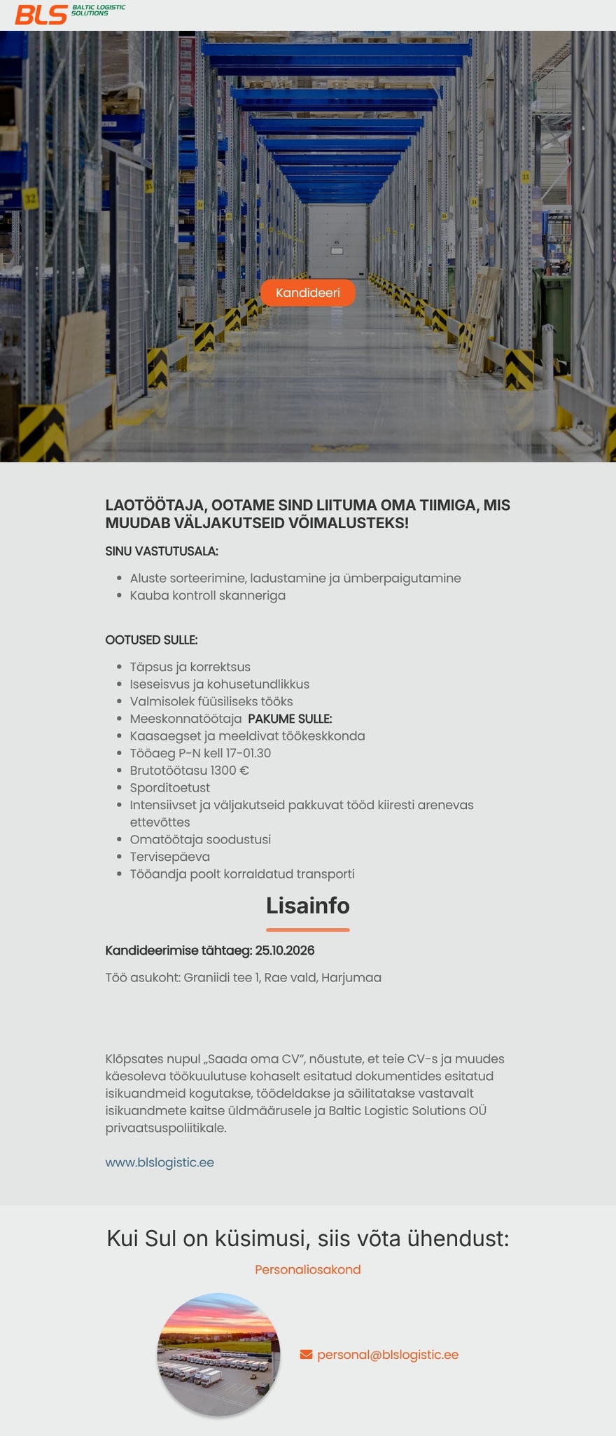 Baltic Logistic Solutions OÜ Laotööline