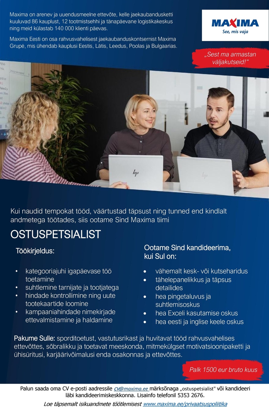 Maxima Eesti OÜ Ostuspetsialist