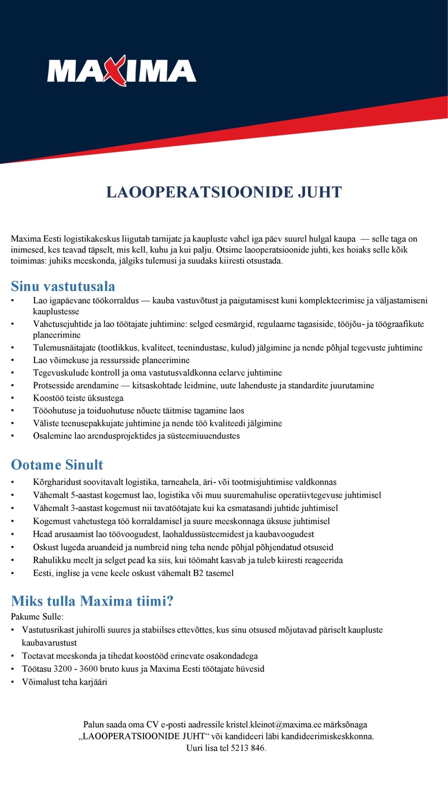 Maxima Eesti OÜ Laooperatsioonide juht Maxima Logiskakeskuses