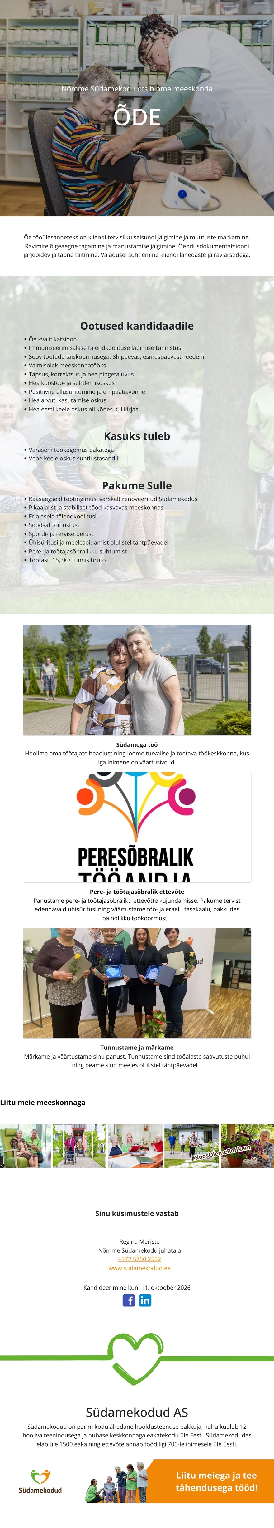 Nõmme Südamekodu Õde Nõmme Südamekodusse