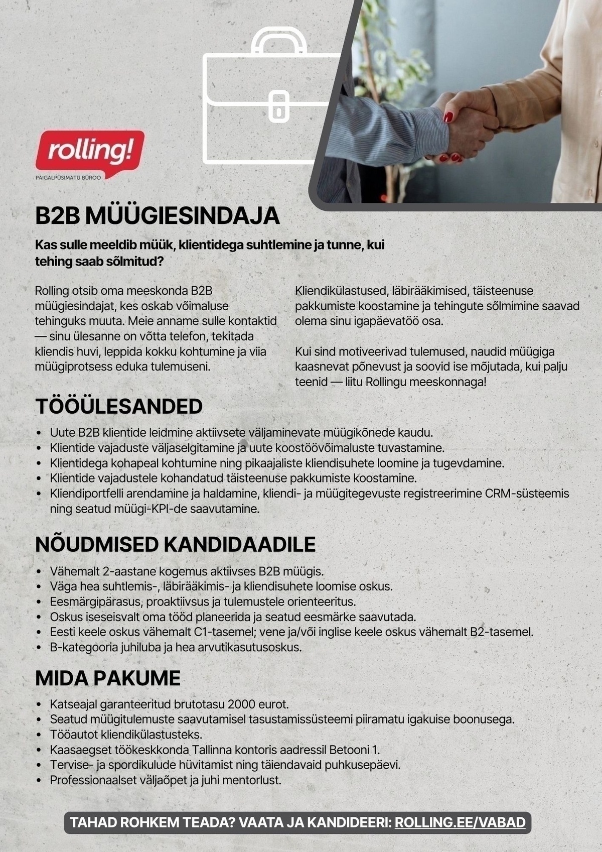 ROLLING OÜ B2B MÜÜGIESINDAJA