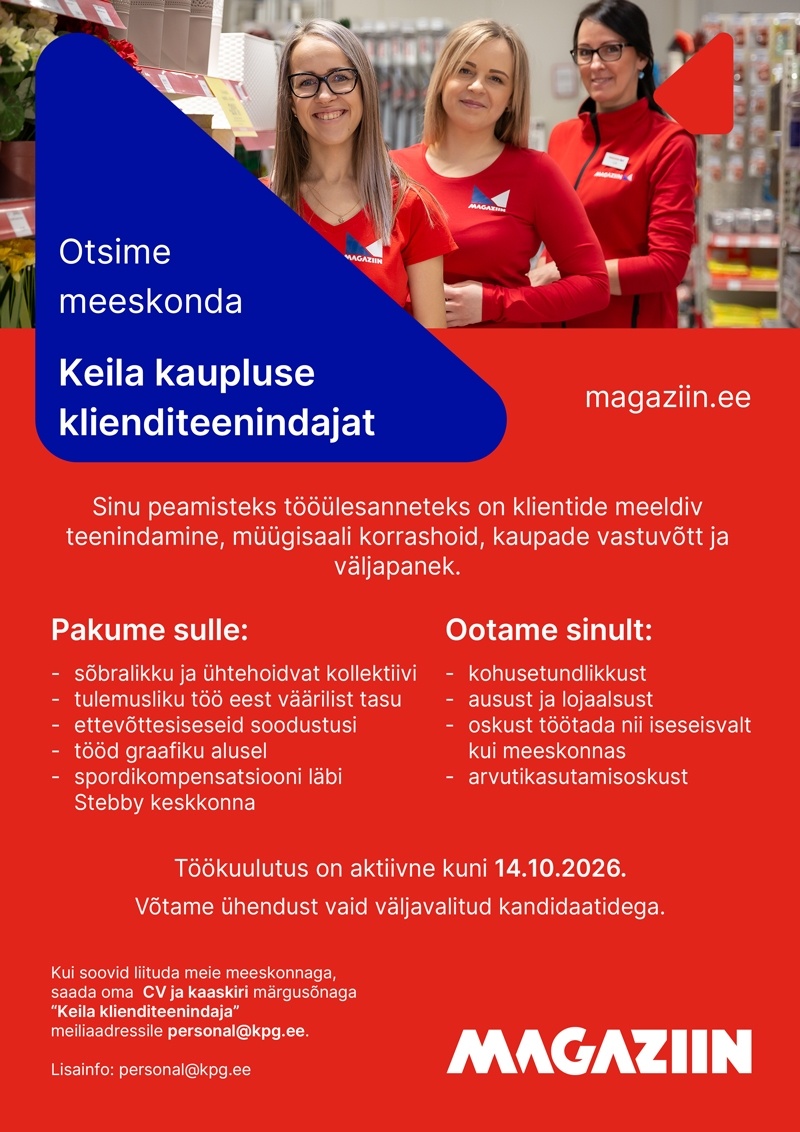 KPG Kaubanduse OÜ Klienditeenindaja Keila Magaziin