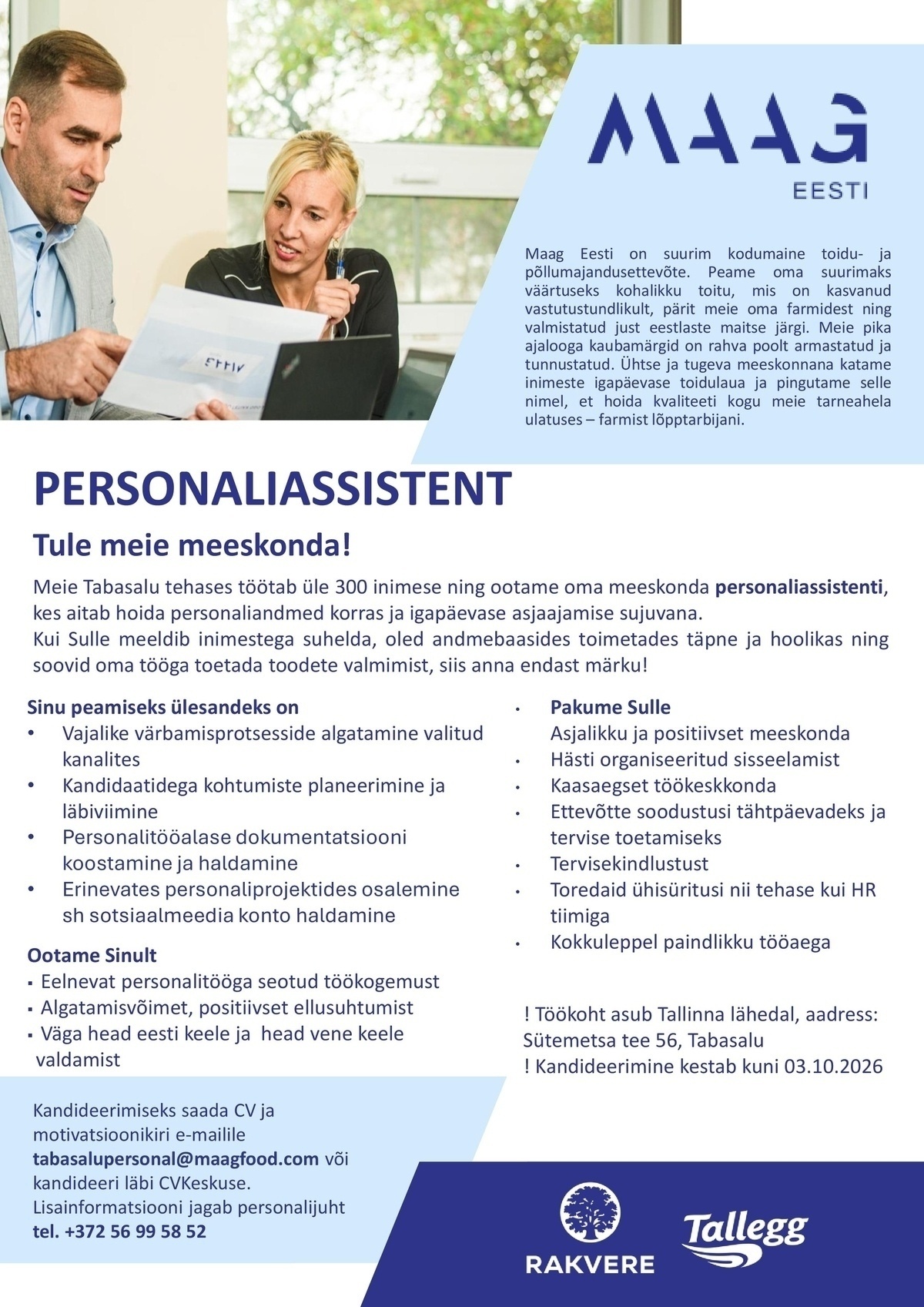 Maag Eesti AS Personaliassistent