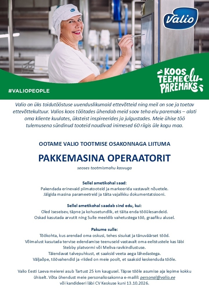 Valio Eesti AS Pakkemasina operaator