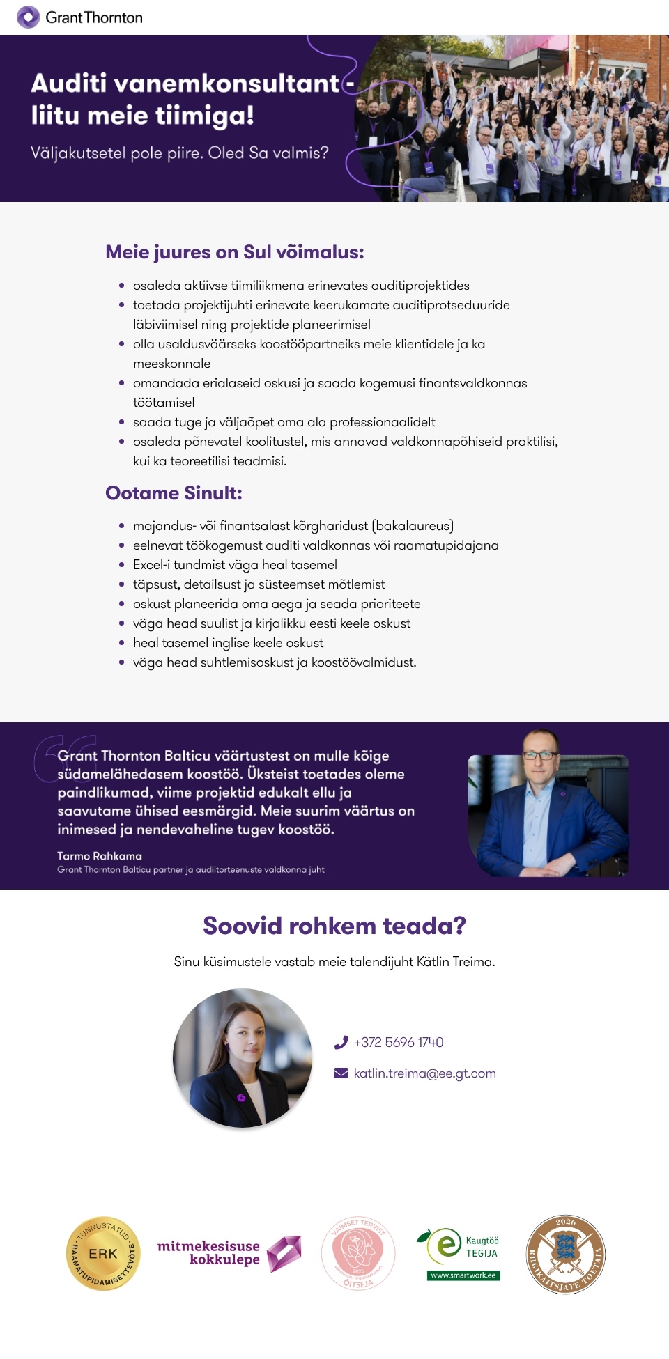 GRANT THORNTON BALTIC OÜ Auditi vanemkonsultant