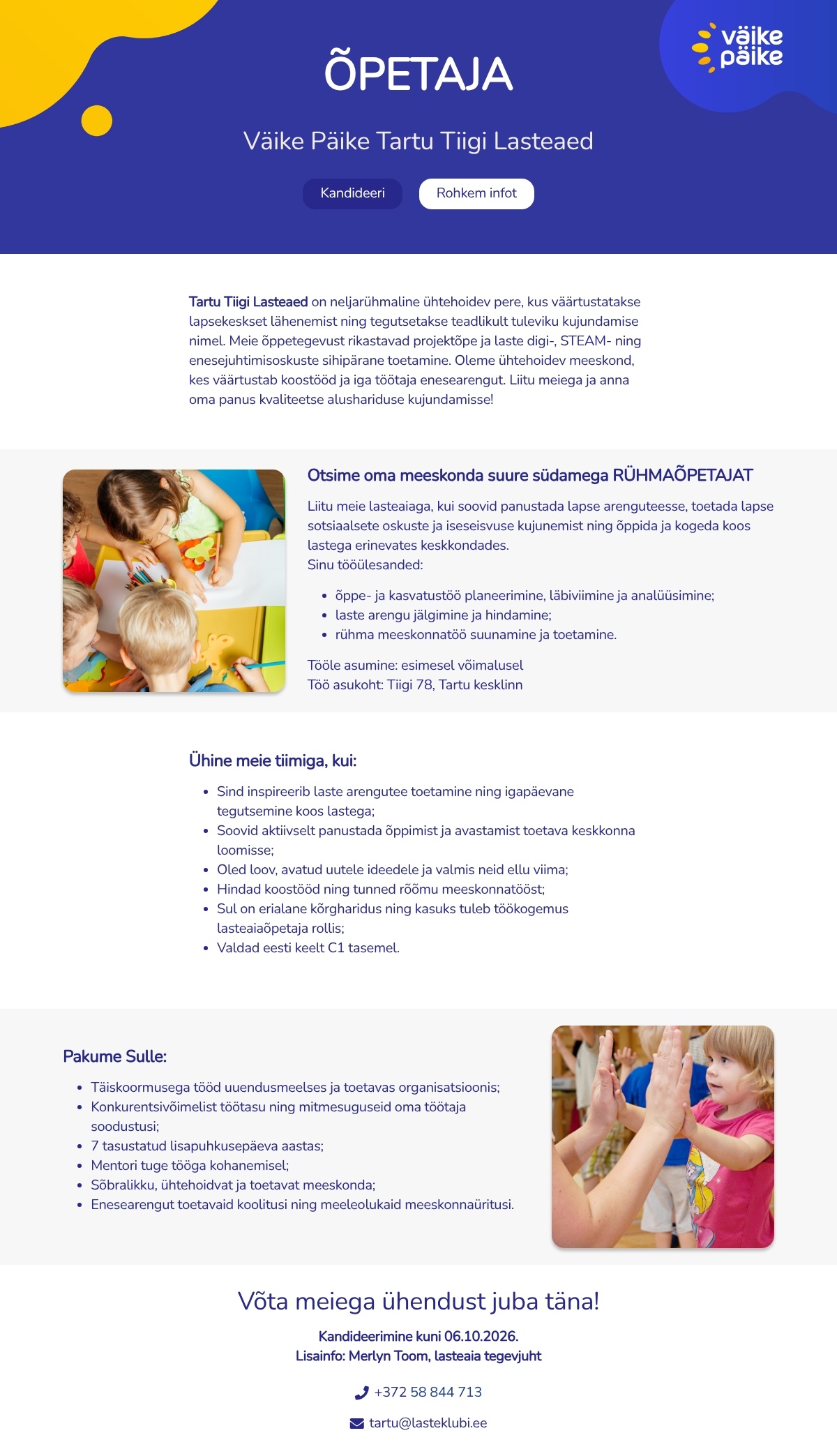 Tartu Tiigi Lasteaed Lasteaiaõpetaja