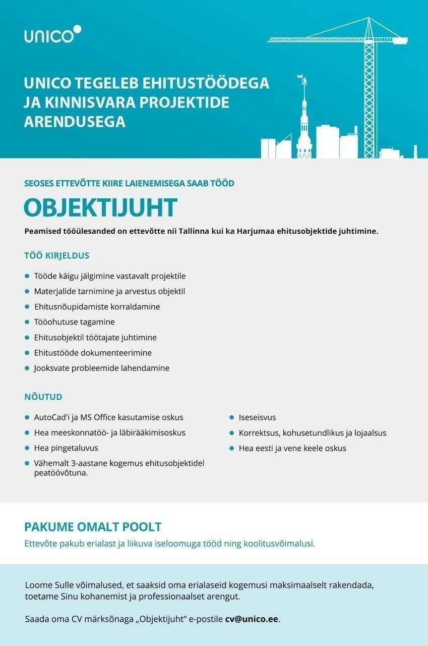 UNICO EESTI OÜ Objektijuht