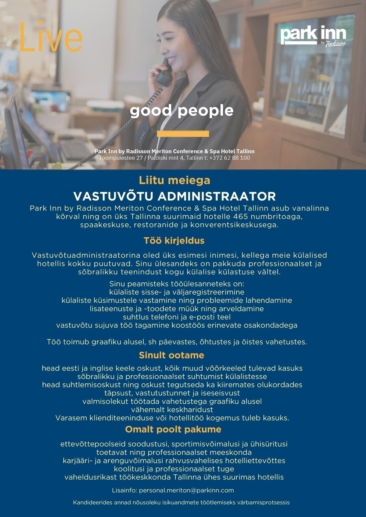 Meriton Hotels OÜ Vastuvõtuadministraator