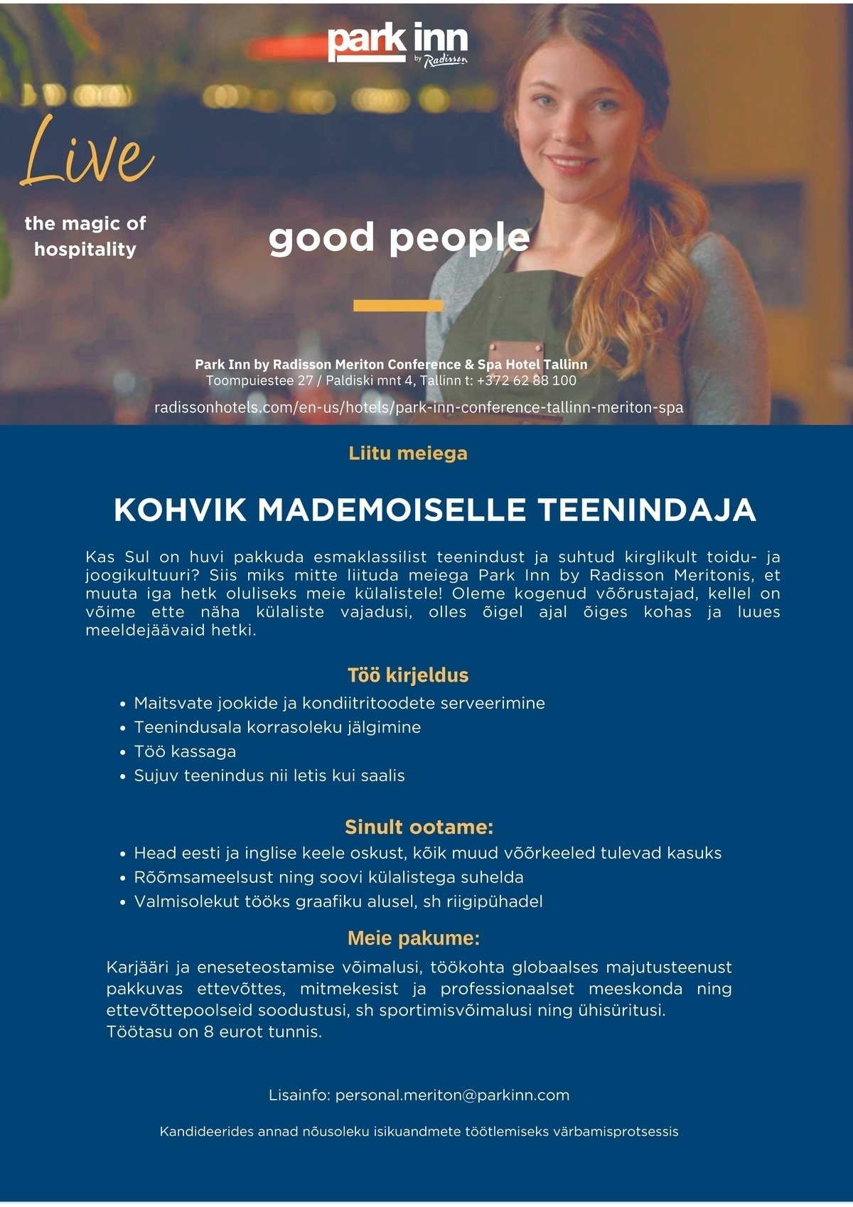 Meriton Hotels OÜ Kohviku teenindaja