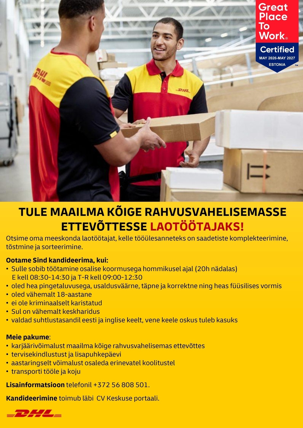 DHL Express Estonia AS Laotöötaja (osalise koormusega hommikusse vahetusse)