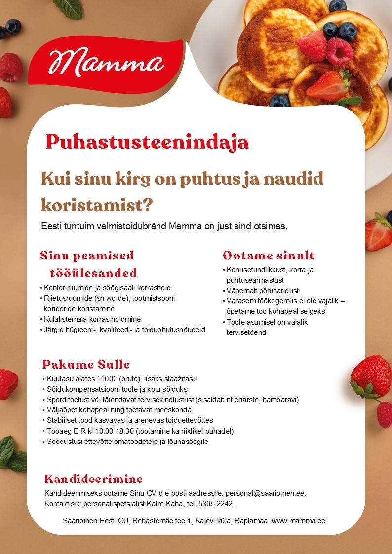 Saarioinen Eesti OÜ Puhastusteenindaja