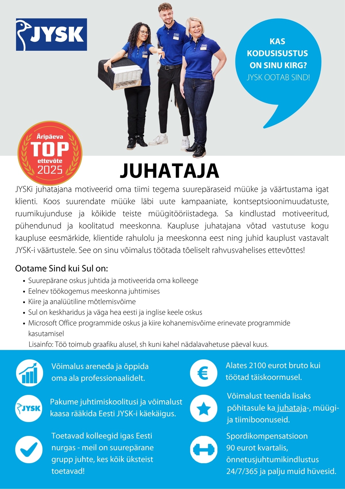 JYSK Linnen'n Furniture OÜ Juhataja Ülemiste JYSK