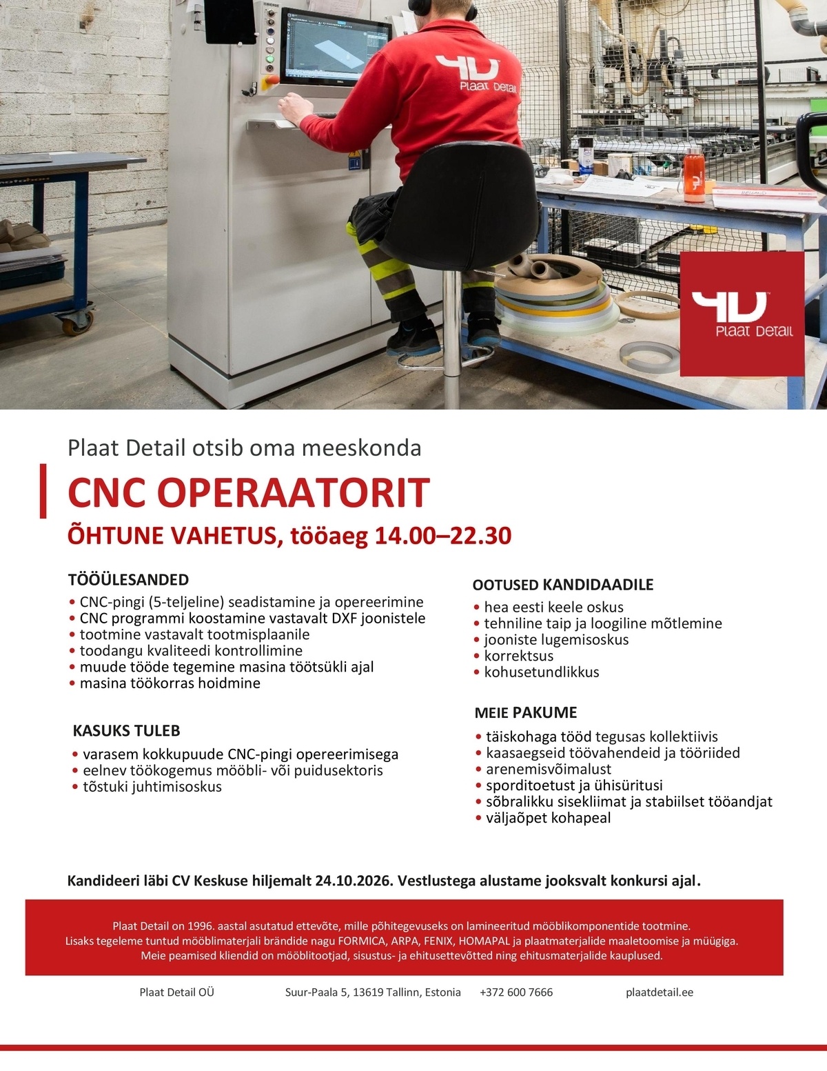 Plaat Detail OÜ CNC-pingi operaator
