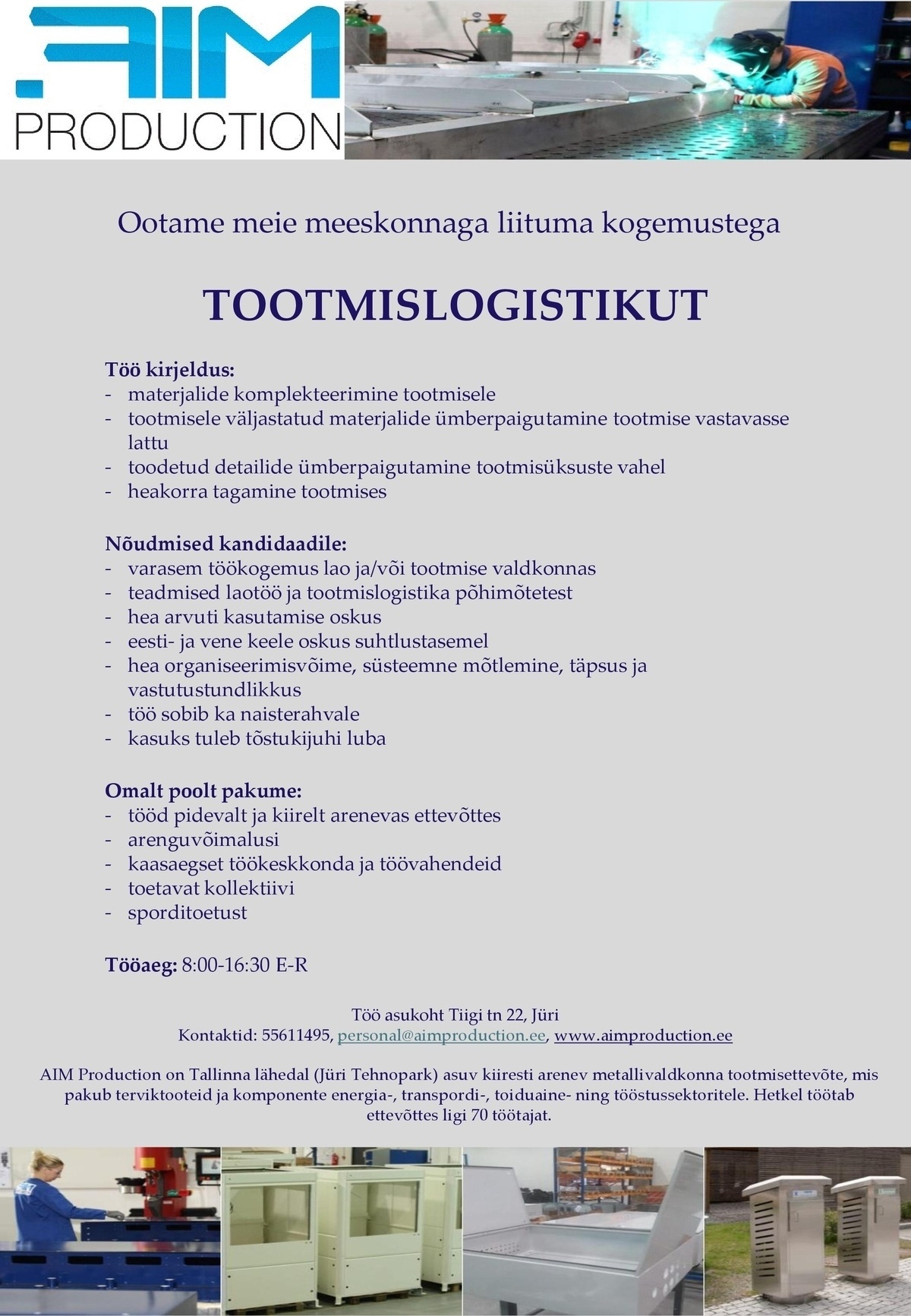 AIM PRODUCTION OÜ TOOTMISLOGISTIK