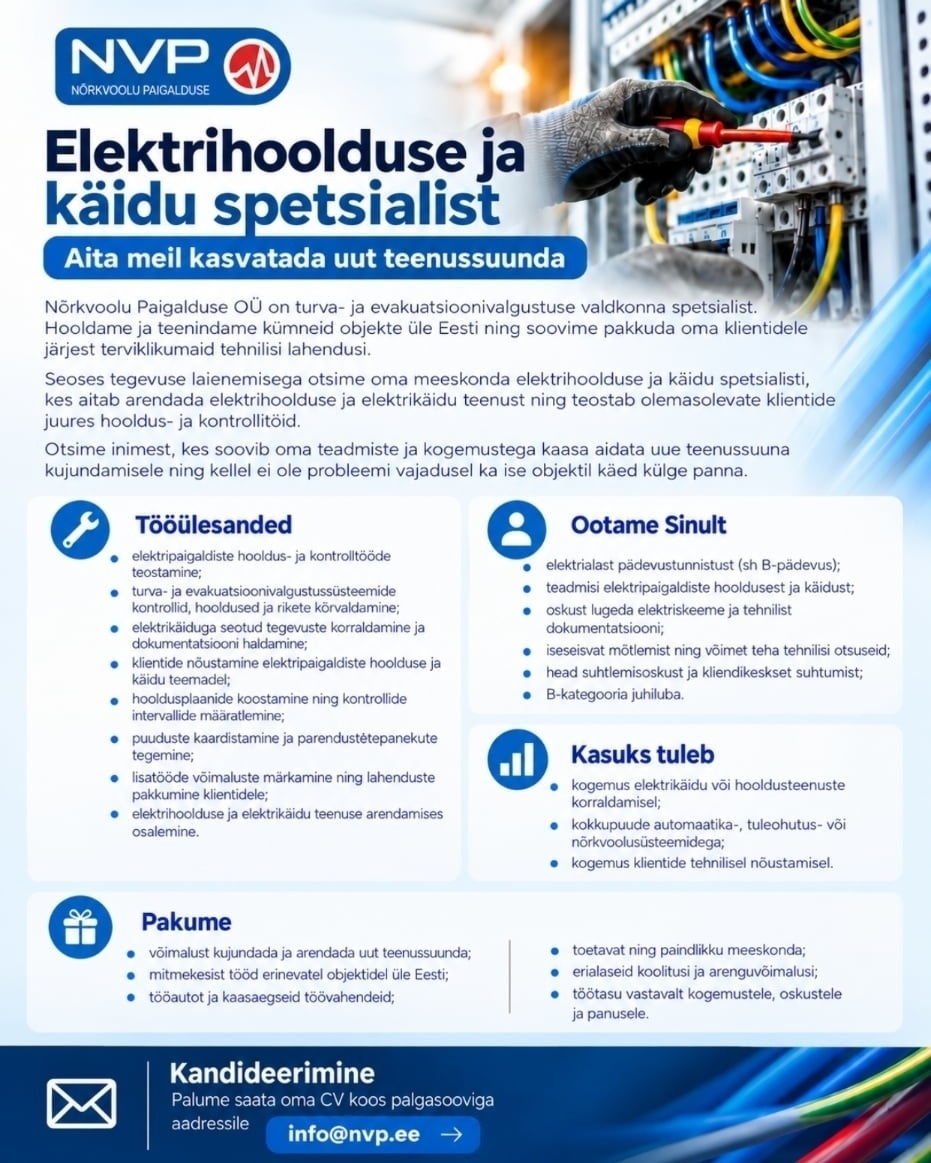 Nõrkvoolu Paigalduse OÜ Elektrihoolduse ja käidu spetsialist