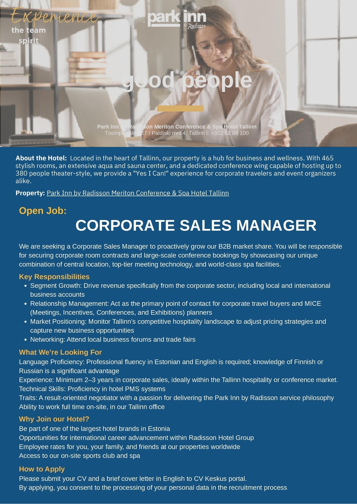 Meriton Hotels OÜ Corporate Sales Manager