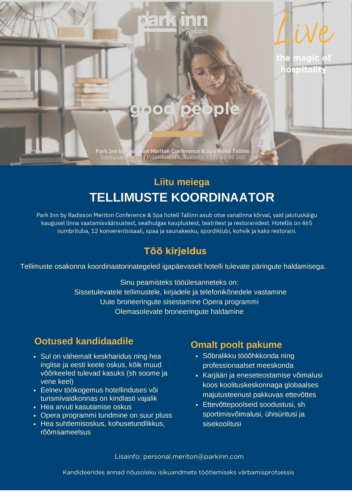 Meriton Hotels OÜ Tellimuste koordinaator