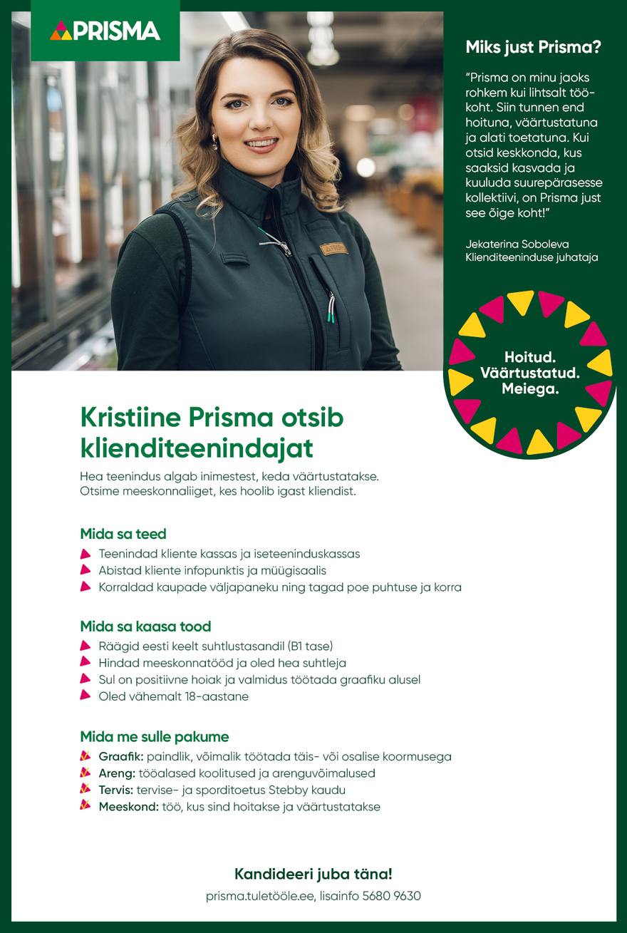 Prisma Peremarket AS Klienditeenindaja Kristiine Prisma