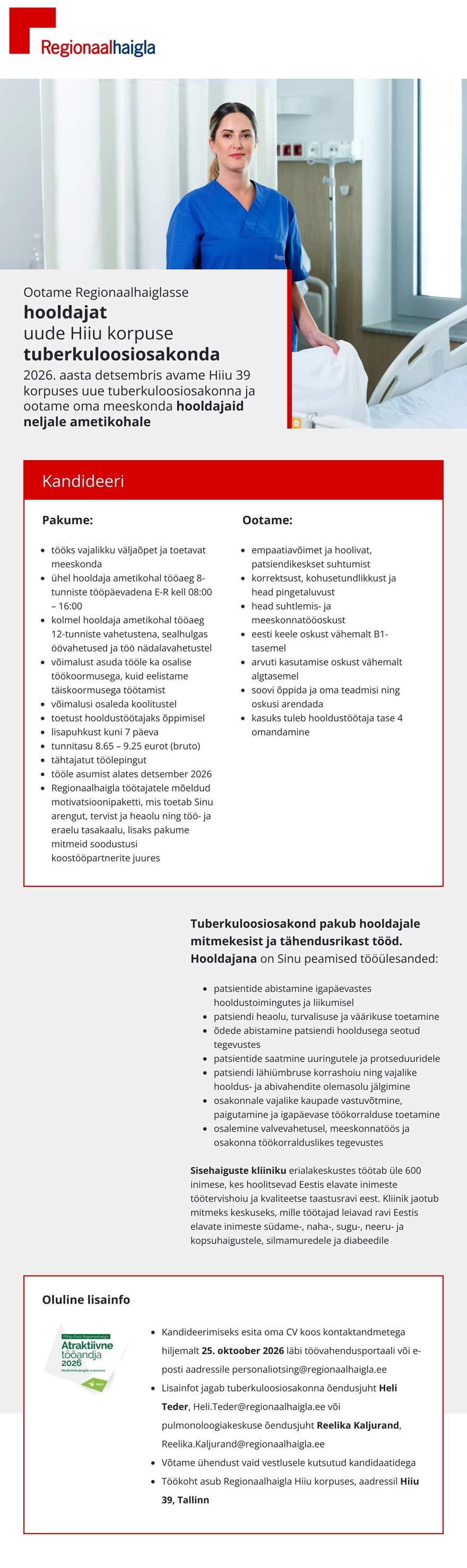 Põhja-Eesti Regionaalhaigla Hooldaja tuberkuloosiosakonda (Hiiu korpus)