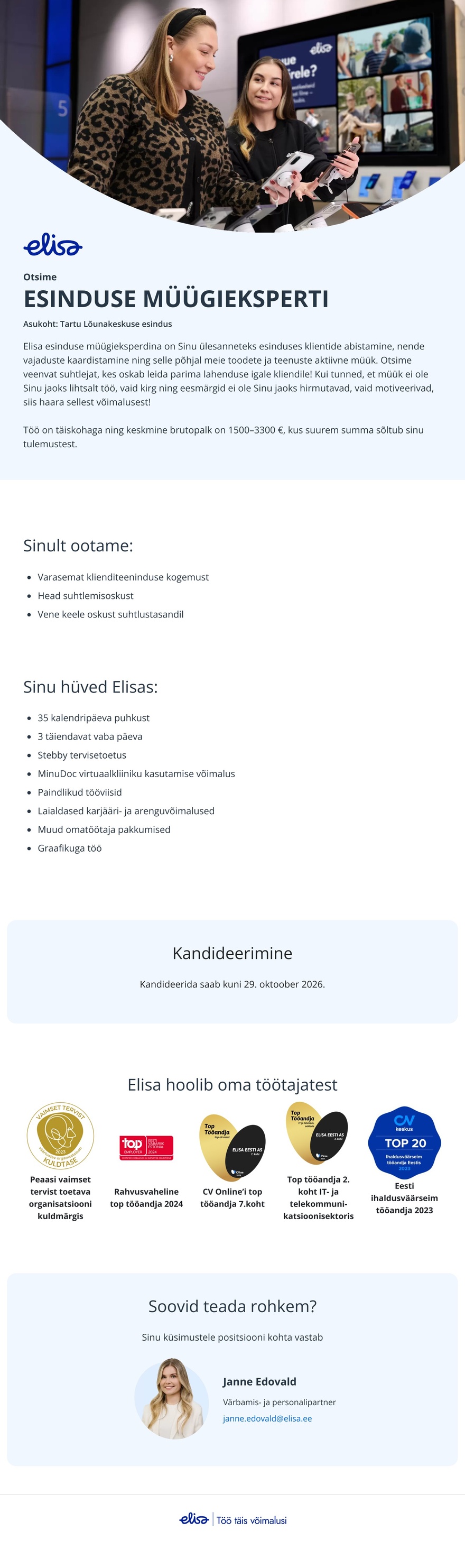 Elisa Eesti AS Esinduse müügiekspert