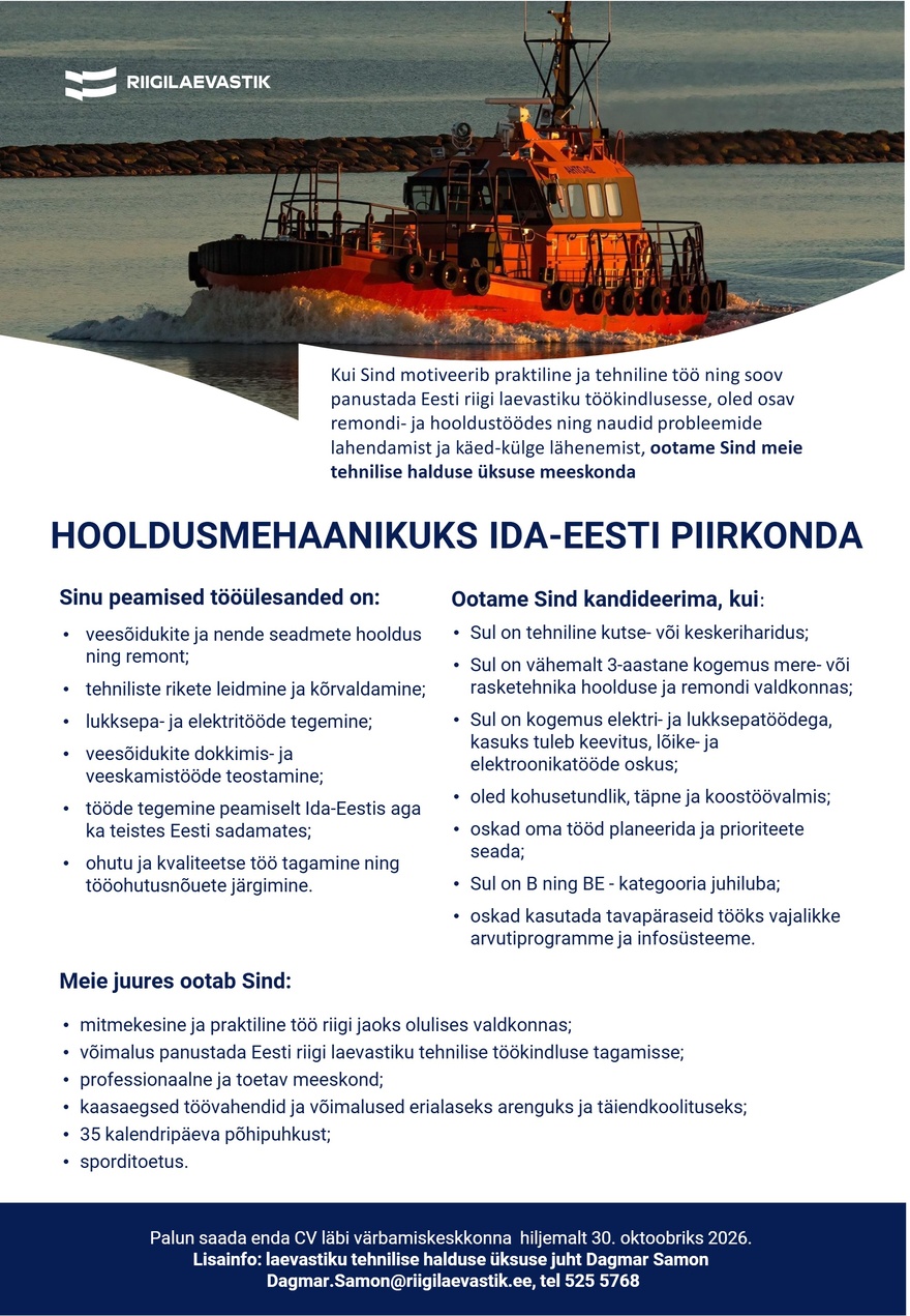 Riigilaevastik Hooldusmehaanik Ida-Eesti piirkond