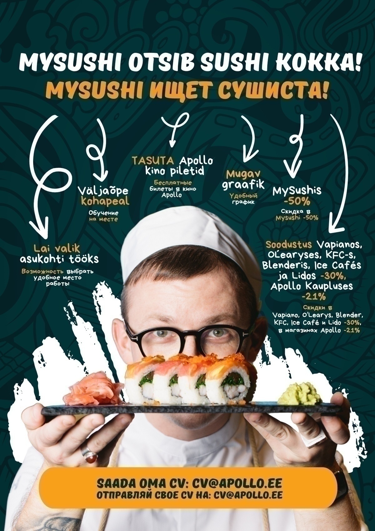 MySushi OÜ MySushi Järve ja Laagri kutsuvad tööle sushi kokkasid! / MySushi Järve и Laagri приглашают на работу сушистов!