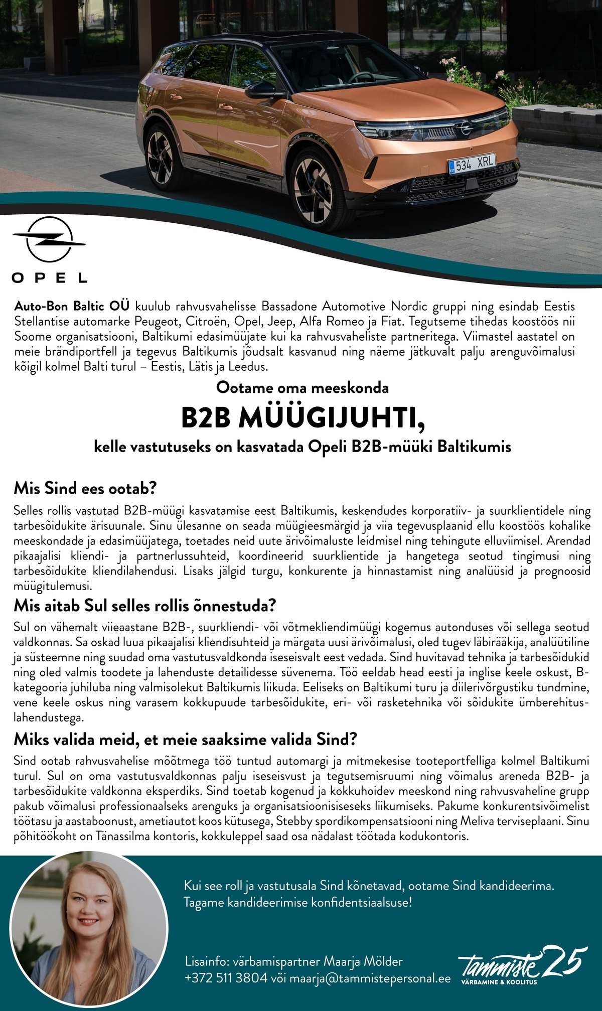 Tammiste Personalibüroo OÜ B2B müügijuht (Auto-Bon Baltic OÜ)