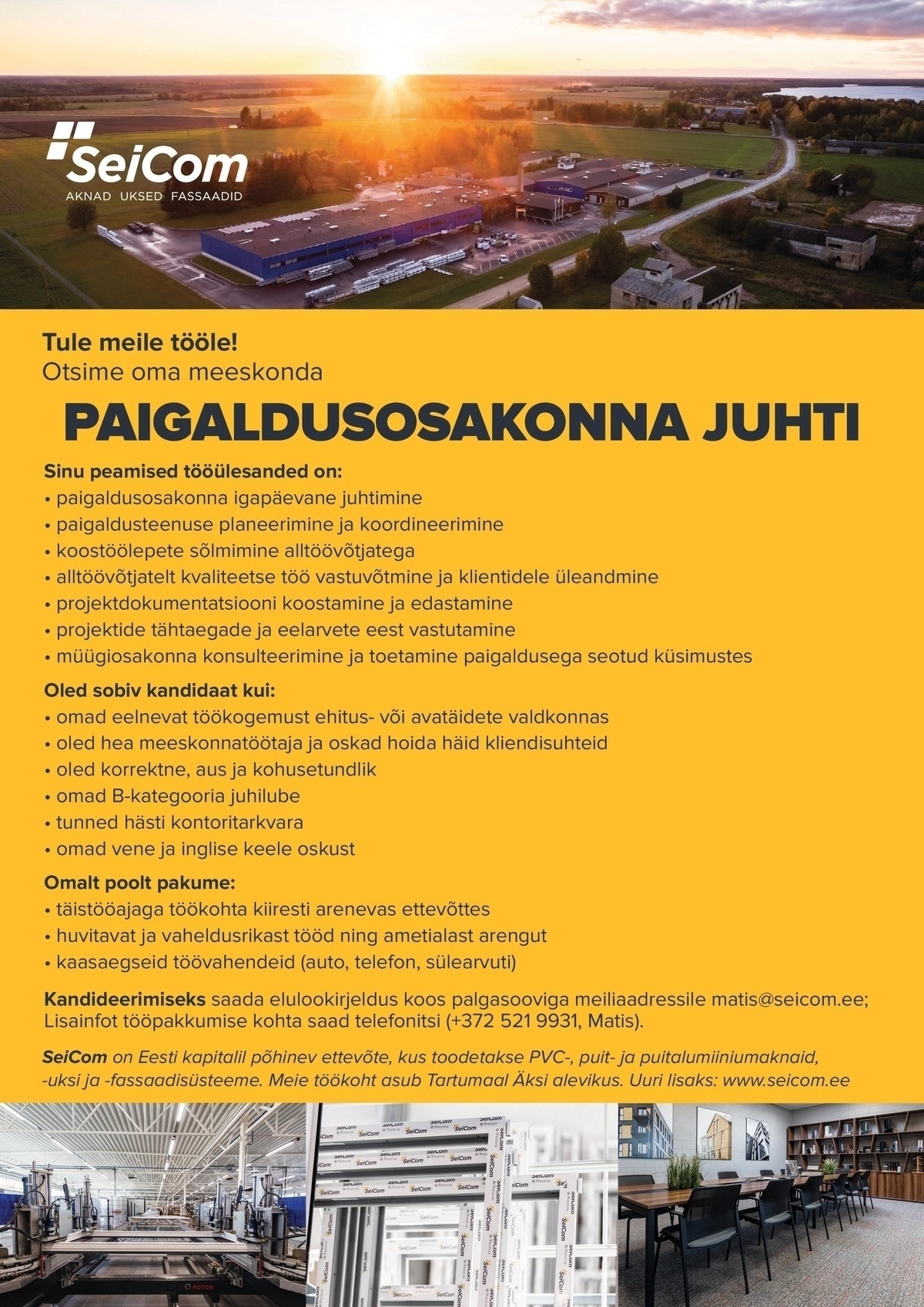 SEICOM OÜ PAIGALDUSOSAKONNA JUHT