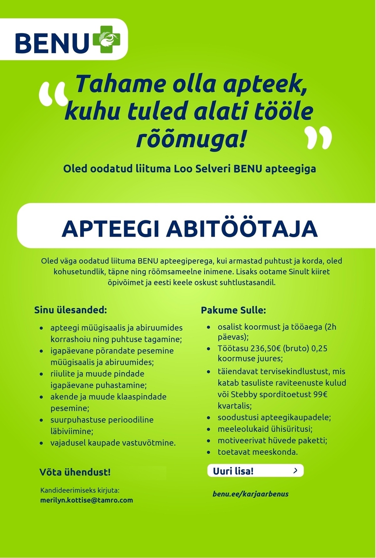 BENU Apteegid Loo Selveri BENU apteegi abitöötaja