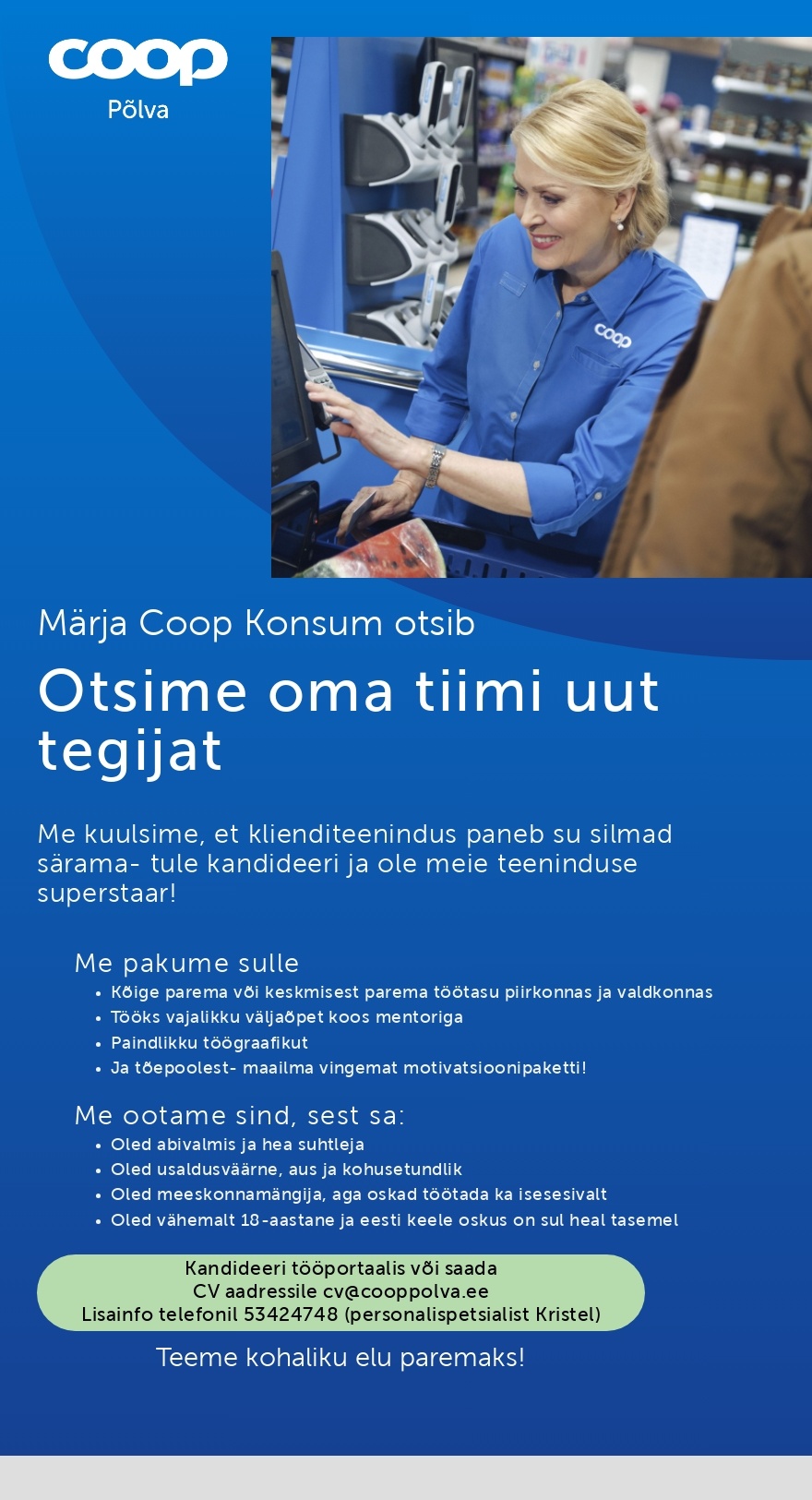 Coop Põlva Tarbijate Ühistu Klienditeenindaja Märja Coop Konsumis