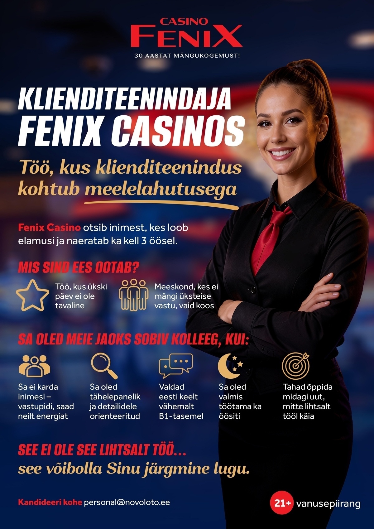 Novoloto OÜ Klienditeenindaja FENIX CASINO uues Rocca al Mare mängusaalis