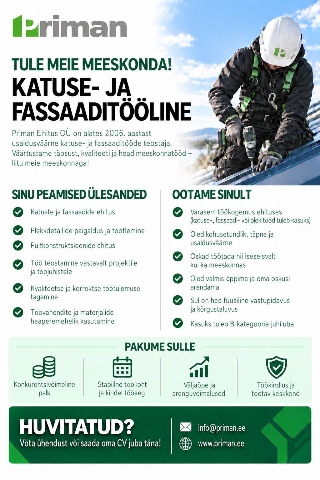 Osaühing PriMan Ehitus KATUSE-JA FASSAADITÖÖLINE