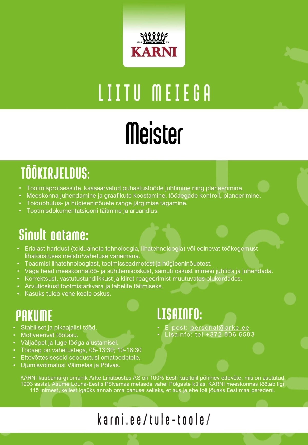 Arke Lihatööstus AS Meister