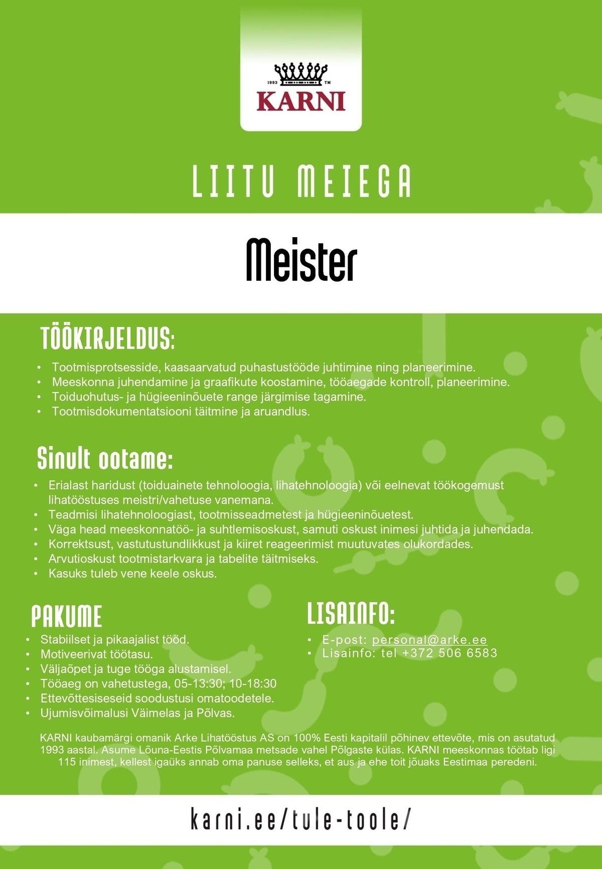 Arke Lihatööstus AS Meister