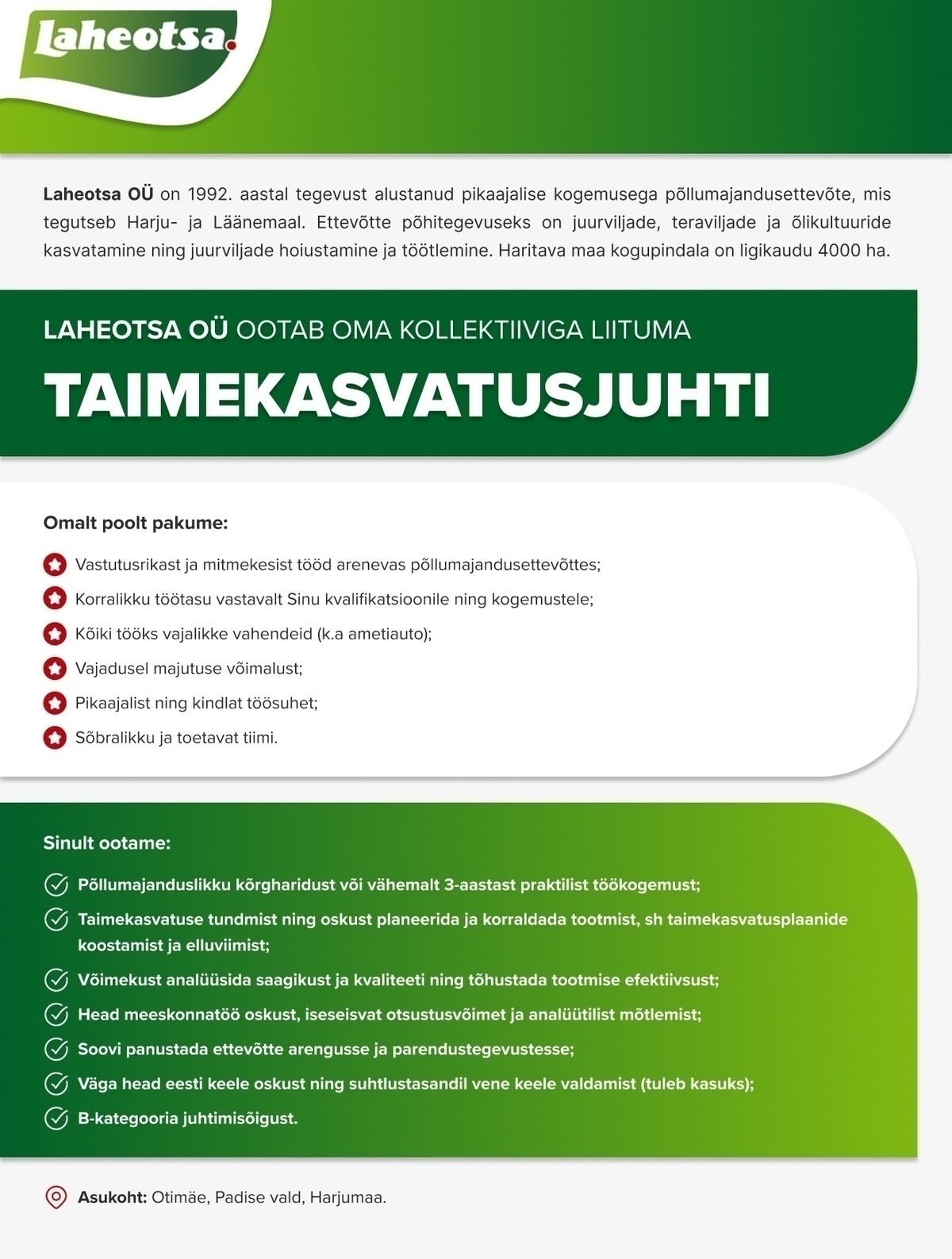 Laheotsa OÜ Taimekasvatusjuht