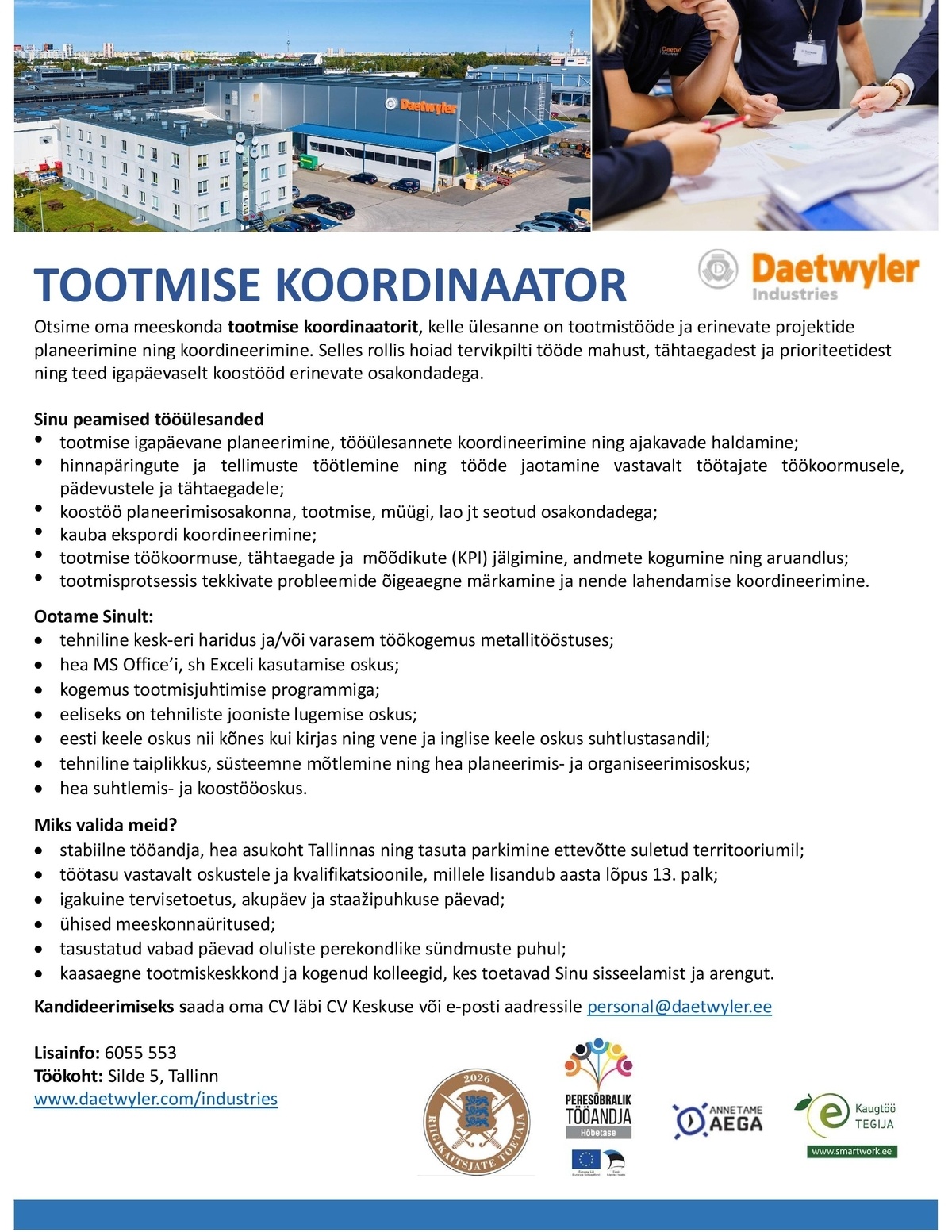 MDC Max Daetwyler Eesti AS Tootmise koordinaator