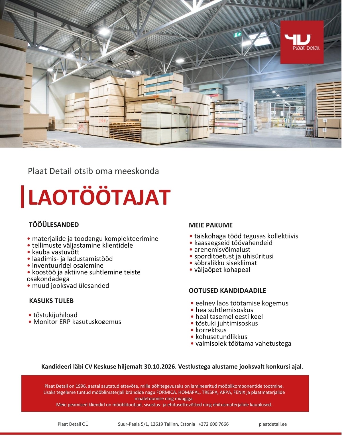 Plaat Detail OÜ Laotöötaja